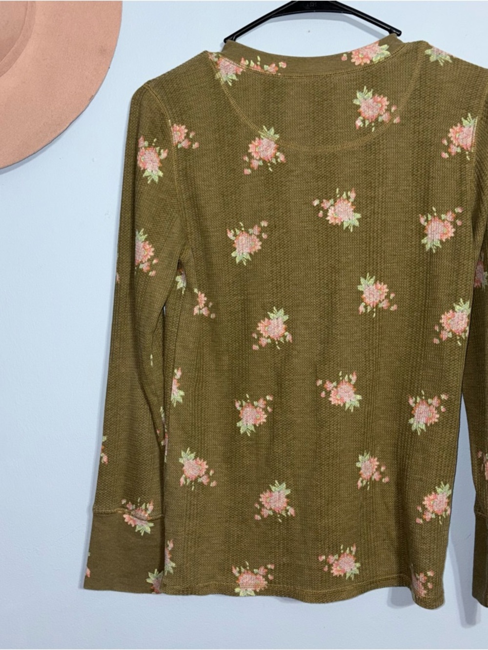 aerie Olive Green Floral Long Sleeve Henley Tee - Picture 5 of 5